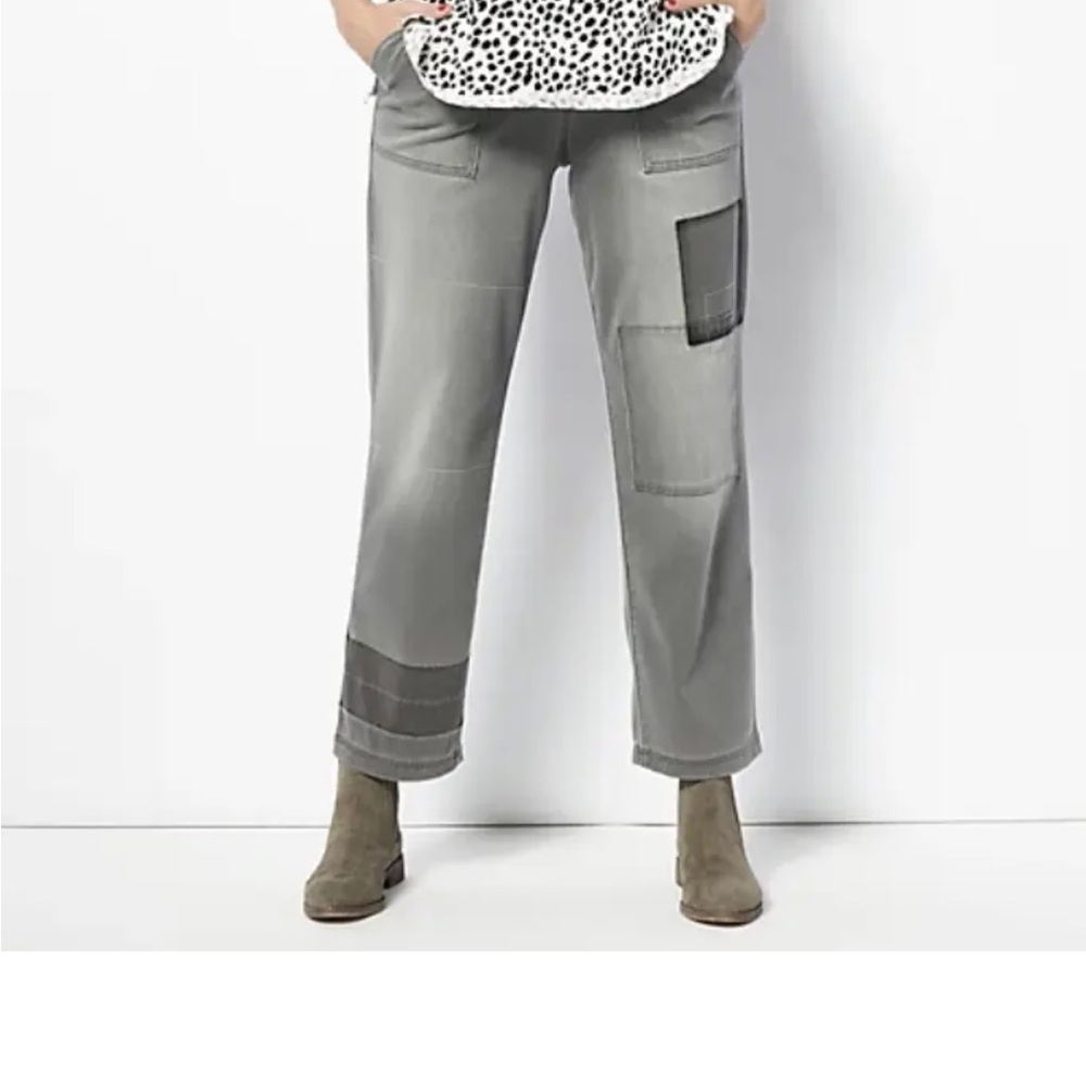 New logo Lori Goldstein GRAY stretchy Jeans, LOGO size 12 tall